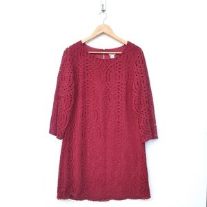 J. Crew Deep Red Lace Long Sleeve Dress